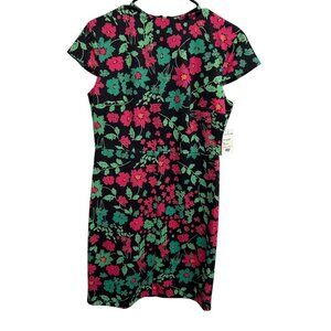 Alexia Admor NWT Floral Print Cap-Sleeve Dress Black Green Fuchsia Sz Large